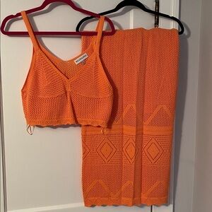 Orange Crochet Two-Piece Set